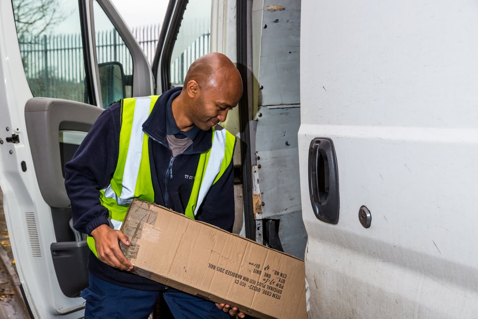 getting a parcel from the van